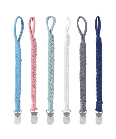 Maveek Baby Pacifier Clips - Handmade Braided Cotton Straps for Boys and Girls | 6pcs Set for Infant Newborn | Modern Unisex Binky Leash for Teething Toys - Buy Online on GoSupps.com