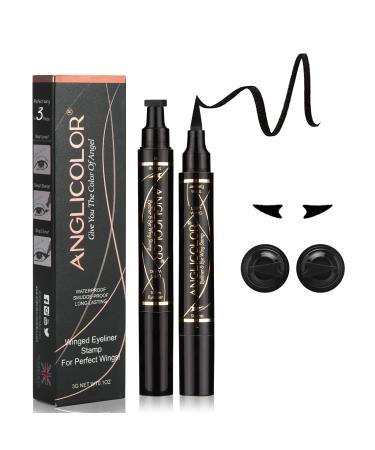 Anglicolor Eyeliner Stamp Wingliner - Black Eyeliner - Liquid Eyeliner for Women Black Eyeliner Pen Winged Eyeliner Pencil Easy to Use Long Lasting Smudge-Proof No Dipping (02)