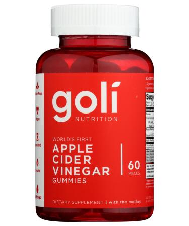 Goli Apple Cider Vinegar Gummy Vitamins - 60 Count - Vitamin B12 Gelatin-Free Gluten-Free Vegan & Non-GMO