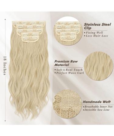 BARSDAR 5 PCs Long Wavy Clip-In Hair Extensions - Thick Natural Soft Synthetic Hair - 45 cm Beige Blonde Mix & Light Ash Blonde for Women & Girls - Buy Online on GoSupps.com