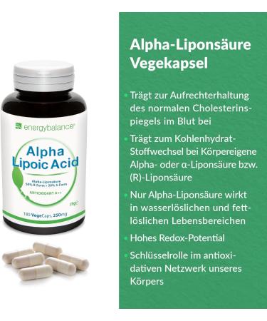 EnergyBalance Alpha Lipoic Acid Capsules - Vegan & Gluten-Free Antioxidants - 180 VegeCaps 250mg - Buy Online on GoSupps.com