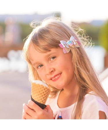 Whaline Ice Cream Glitter Bow Hair Clips 4Pcs - Colorful PU Leather Hairgrips for Girls & Women, Alligator Hair Clips for Birthday Party & Summer Supplies - Buy Online on GoSupps.com