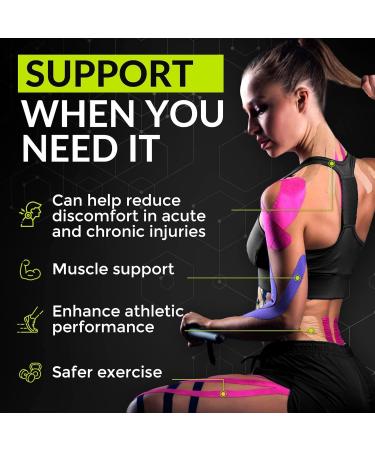 Shop TapeGeeks Kinesiology Tape - Black Athletic & Hypoallergenic Medical Tape for Muscle Support | 2" x 16.4' - Ideal for Lower Back Knee & Wrist Pain Relief - Buy Online on GoSupps.com
