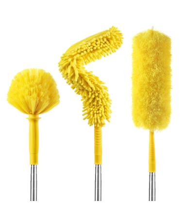 17 Foot High Reach Duster Kit with 2-9 Foot Extension Pole, Newliton 3-in-1 High Ceiling Chenille Duster, Microfiber Duster, Cobweb Duster, Indoor & Outdoor Extendable Bendable Duster Cleaning Set 105"