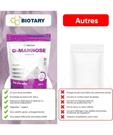 D-Mannose Poudre 2000 mg portion quotidienne - 320 g 5 mois avec vitamine C avec pilulier test en laboratoire v g talien qualit sup rieure 100% naturel sans additifs - Buy Online on GoSupps.com