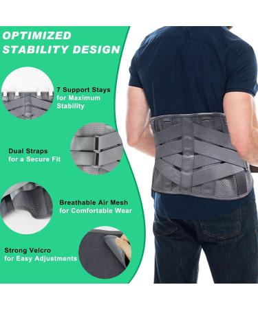 HONGJING XL Back Brace for Lower Back Pain Relief | Lumbar Support with 7 Stays & Breathable Mesh | Ideal for Heavy Lifting & Sciatica Pain Relief - Buy Online on GoSupps.com