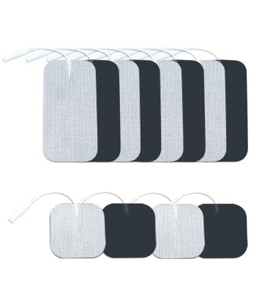 TENS Unit Replacement Pads 12 PCS Adhesive Electrode Reusable Replacement Electrode Compatible with Muscle Stimulator of Most Brand Multiple Sizes 2" X 2"/ 2" X 4" 4pcs-2" X 2"+ 8pcs-2" X 4"