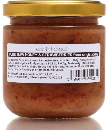 Earthbreath Raw Honey with Strawberries - 250g - Jams with Multiple Flavours - Sea Buckthorn - Ginger - Rowanberries - BlackCurrant - Cranberries - Lingonberries - No Additives Sugar-Free - Buy Online on GoSupps.com