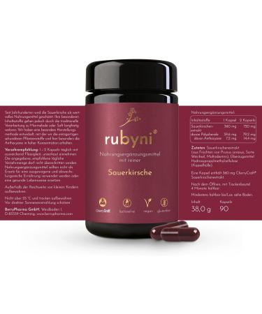 Rubyni Sour Cherry Capsules 90 Vegan Capsules with 360mg Cherry Extract | 100% Pure Cherrycraft | Rich in Polyphenols & Anthocyanins | Lab Tested for Quality - Buy Online on GoSupps.com