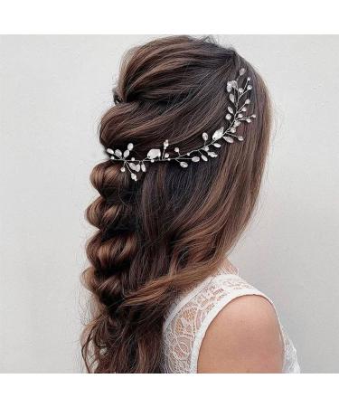 EASEDAILY Silver Leaf Flower Bride Wedding Hair Vine with Pearl Accents - 15.7inch Headpiece for Women and Girls - Buy Online on GoSupps.com