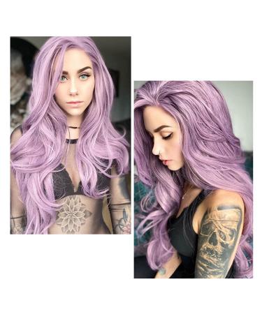 Long Wavy Purple Synthetic Lace Front Wig Heat-Resistant Lavender Wigs for Women Natural Side Part 61cm Dark Violet - Buy Online on GoSupps.com