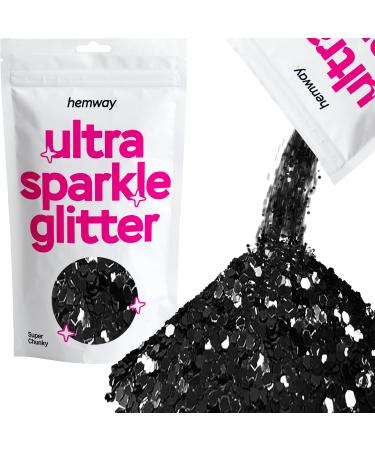 Hemway Premium Ultra Sparkle Glitter Multi Purpose Metallic Flake For Arts Crafts Nails Cosmetics Resin Festival Face Hair - Black Hologrographic - Super Chunky (1/8 "0.125" 3mm) 100g / 3.5oz Black Holographic Super Chunky - 100g