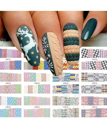 12Pcs/Set Beauty Sweater Cloth Pattern Sticker Water Transfer Nail Art Stickers Nails Decals Colorful Labels - Buy Online on GoSupps.com