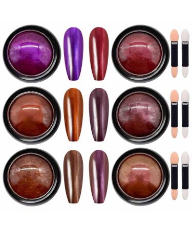 GZMAYUEN 6 Jars Chrome Nail Powder Mirror Nail Art Powder Metallic Chrome Powder with 6 Pcs Eyeshadow Sticks (1g/Jar) 03