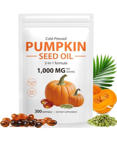 Pumpkin Seed Oil Capsules Pumpkin Seed Oil 2 in 1 with Saw Palmetto 3000mg Pure & Natural Supplement Hair Growth Skin Care - Non-GMO Gluten - Free 300 Softgels (1)
