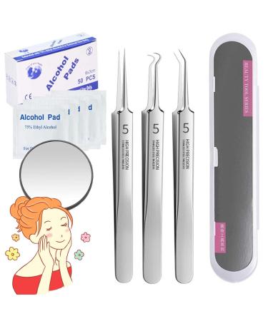Usiveinborn Blackhead Remover Usiveinborn Tweezers Professional Stainless Steel Facial Blackhead Remover Tweezers Professional Facial Blackhead Remover Tweezers (Set-A)