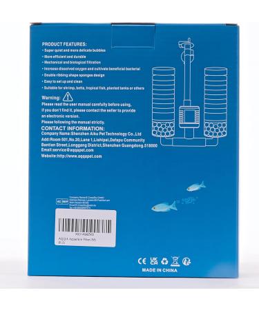 AQQA 3/5W Aquarium Sponge Filter - Quiet Double Foam Filter for 55-210L | Efficient Biological & Mechanical Filtration - Buy Online on GoSupps.com