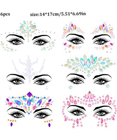 6PCS Face Gems for Festivals Gemstone Face Jewels Glitter Face Stickers Not Easy to Fall Off Face Temporary Tattoos for Music Festival Holiday Party - Buy Online on GoSupps.com