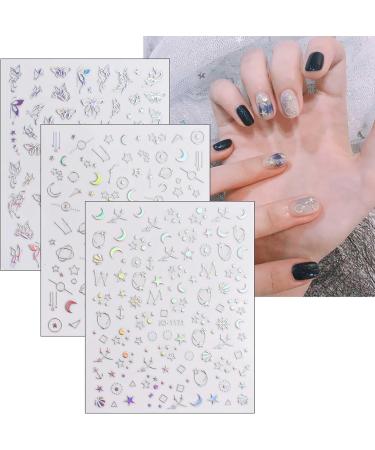 Aurora Holographic Nail Stickers 16 Sheets Self-Adhesive Nail Decal Glitter Stars Heart Nail Art Decoration Design Supplies - Buy Online on GoSupps.com