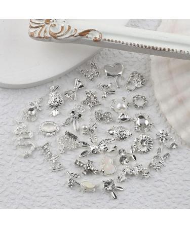 30 Luxury Zircon Nail Charms | 3D Alloy Nail Art Pendants | Silver Metal Jewelry for Nail Design - Buy Online on GoSupps.com