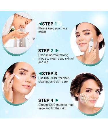 Skin Scrubber Ultrasound - 5 Modes Facial Cleaning Device Blackhead & Acne Remover Ions Pore Cleaner Spatula for Radiant Skin - Buy Online on GoSupps.com