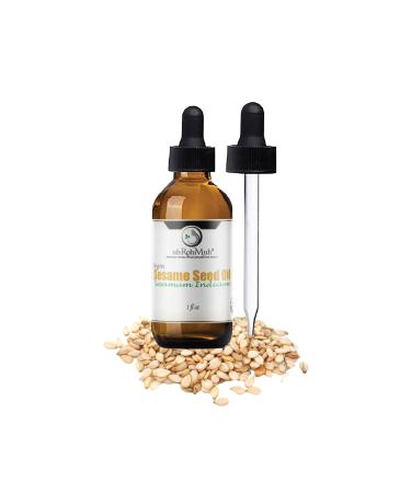 Organic Sesame Seed Oil | 1 Fl Oz | Cold Pressed from Sesamum Indicum Seeds | Light Amber Oil for Cooking Skin Hair Massage & Carrier Use | Rich in Vitamin E