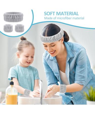 Microfiber Spa Headband and Wrist Washband Set - Grey | Adjustable Head Wraps for Women and Girls - Prevent Liquid Spills - Buy Online on GoSupps.com