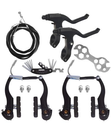 GASHWER Complete Bike Brakes Set, Universal Bike Front and Rear MTB Brake, Inner and Outer Callipers Cables Lever Kit with Multi-Tool Wrenches Black