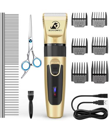 Bonve Pet Dog Clippers, Dog Grooming Clippers Kit Quiet Electric Pet Clippers Cordless Rechargeable Professional Dog Hair Clippers Dog Trimmers Shaver for Thick Coats Dogs Cats Pets