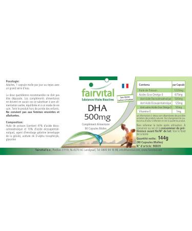 Fairvital DHA 500mg - Highly Dosed Omega-3 Fatty Acid | 90 Softgels - 3 Months Supply - Buy Online on GoSupps.com
