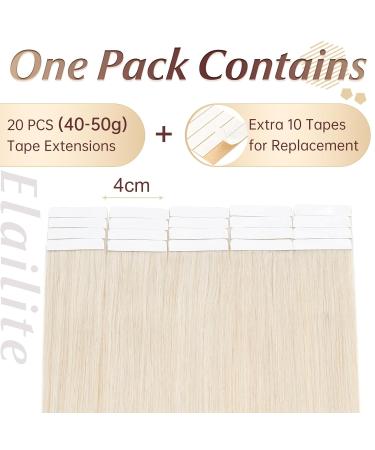 Elailite Invisible Tape Hair Extensions - 20 Pieces Remy Real Human Hair 45cm 50g #70 Bleached White - Buy Online on GoSupps.com