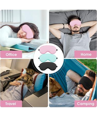 WLLHYF 3 Pcs Silk Sleep Mask Set - Soft Silk Eye Cover Blindfold with Elastic Strap - Night Blocking Out Light Eyeshade - Adjustable Travel Nap Sleep Eye Mask for Men and Women (Black Pink Blue) - Buy Online on GoSupps.com