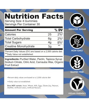 Buy Vegan Enhanced Creatine Monohydrate Gummies - 5g Blue Raspberry Gluten-Free Non-GMO - Boost Energy & Focus - 120 Count Pack - Buy Online on GoSupps.com