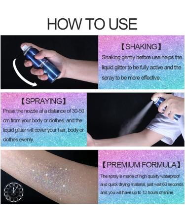 Glitter Shimmery Body Spray - Quick-Drying & Waterproof | Makeup Highlighter for Skin, Hair & Clothing | Prom, Festival & Stage Makeup | 2oz - Buy Online on GoSupps.com