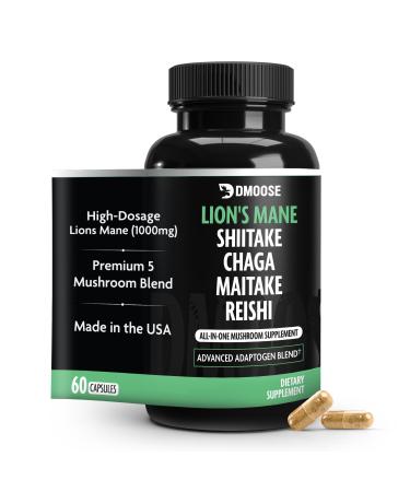 Lions Mane Mushroom Complex - 5300 mg Adaptogenic Blend for Memory Focus and Immune Support - 5 in 1 Lionsmane Chaga Maitake Shiitake and Reishi Extract Nootropic Mushroom Supplement Capsules Mushroom Complex 30 Servings