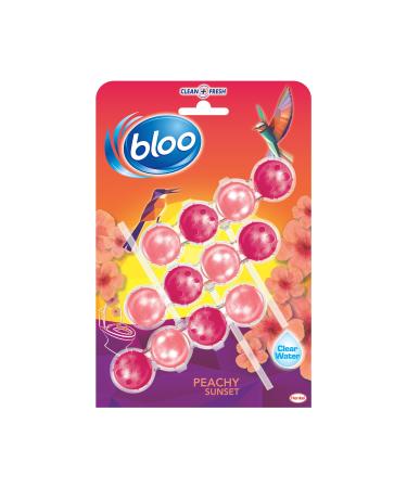 Bloo Limited Edition Peach Power Active Clear Water Toilet Cleaner Rim Block with Anti-Limescale Cleaning Foam Dirt Protection and Extra Freshness 3 x Toilet Blocks