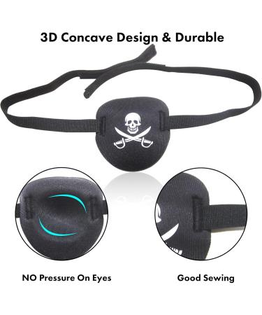 2 Pcs Pirate Eye Patch - 3D Black Eye Patches for Adults & Kids | Adjustable Medical Eye Patch for Lazy Eye | Skull & Crossbone Costume Accessory - Buy Online on GoSupps.com