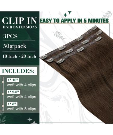 Runature Real Hair Clip-In Extensions - Medium Brown #4 10 Inch (25cm) 50g 3 Pieces - Smooth Hair for Natural Look - Buy Online on GoSupps.com