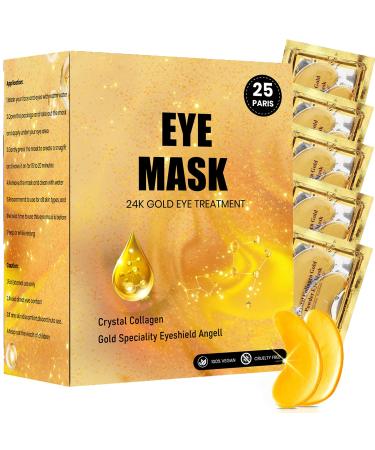 (25 Pairs) 24K Gold Eye Mask Under Eye Patches for Dark Circles and Puffiness Eye Bags Wrinkles Gold Under Eye Treatment Patches for Moisturizing Fine Lines