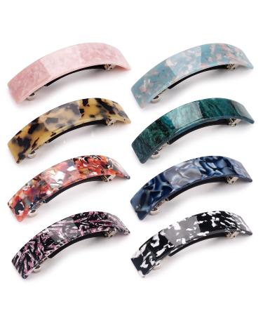 8PCS Large French Hair Barrettes for Women  No Slip Large Barrettes for Thick Hair Retro Classic Acrylic Hair Clips Wide Curved Automatic Clasp