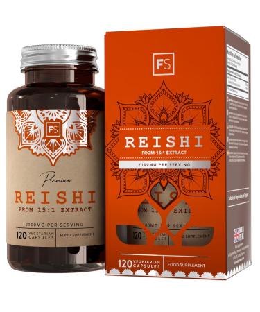 FS Reishi | 120 Reishi Capsules - High Potency 2100mg Reishi Mushrooms Extract (15:1) per Dose | Non-GMO Gluten Free & Allergen Free | Made in the UK