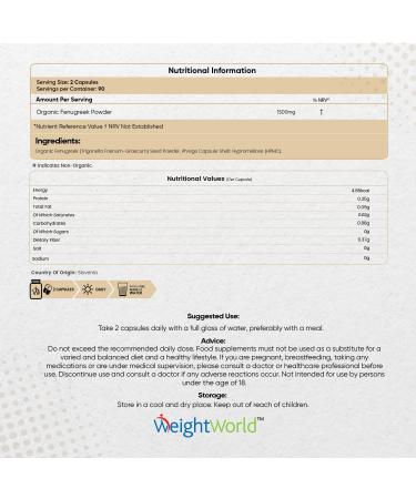 Organic Fenugreek Capsules 1500mg - 180 Capsules - Pure Fenugreek Seeds Powder - Soil Association Certified - High Strength Supplement for Women & Men - Buy Online on GoSupps.com