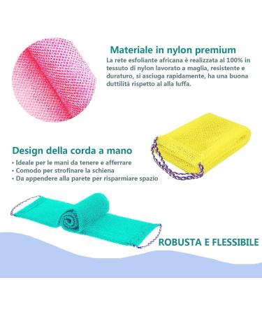 3-Piece African Bath Sponge Set - Exfoliating Body Scrubbers for Men & Women - Daily Skin Smoother - Pink Green Yellow - Buy Online on GoSupps.com