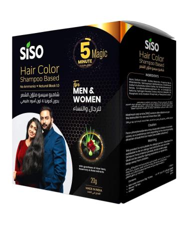 Siso Permanent Hair Color (20g) Pack of 10 - Natural Black 100% Grey Coverage with Herbal Extracts 0% Ammonia & Silicone