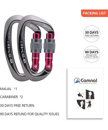 CAMNAL Heavy Duty 25KN Locking Carabiner - UIAA Certified, for Rock Climbing, Mountaineering, Aerial Work - Gray-2 - Buy Online on GoSupps.com