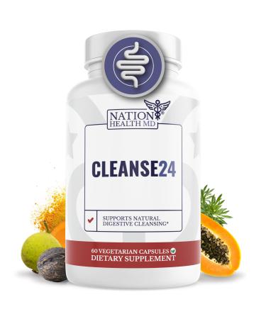 Cleanse24 - Intestinal Cleanse for Humans with Wormwood Papaya Black Walnut - Herbal Intestinal Cleanse Gut Cleanse for Men & Women 60 Capsules