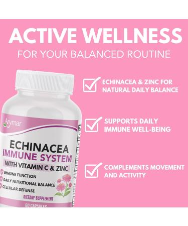 Arymar Echinacea 1000 mg with Vitamin C (60 Capsules) - Immune Support Supplement with Antioxidants - Buy Online on GoSupps.com