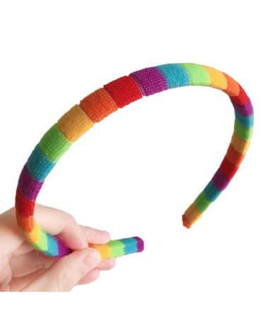LYWYOUDDKH Women Autumn Wash Face Plush Headband Rainbow Striped Elastic Styling Hairband - M#