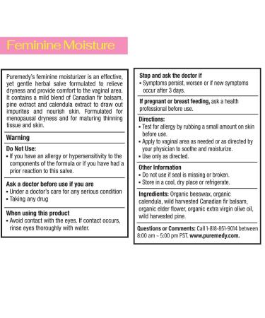 Puremedy Feminine Moisturizing Herbal Salve for Vaginal Dryness - 1oz Organic Treatment for Women's Health - Buy Online on GoSupps.com