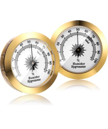 2 Pieces Hygrometer Analog Hygrometer Mechanical Round Hygrometer Humidity Gauge for Cabinet Cans, 2 Inch ( Gold)